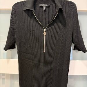 White House Black Market WHBM Black Ribbed elbow sleeve ribbed Zip-Up Top size L